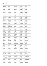 English Worksheet: spelling bee word list