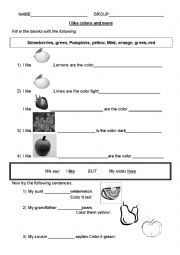 English Worksheet: I like: colors & fruit