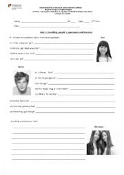 English Worksheet: Describing peoples appearance and personality