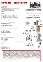 English Worksheet: Song: Save me - Shinedown - Simple Present (Drugs)