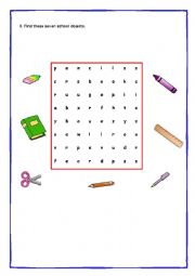 Classroom Objects Wordsearch