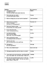 English Worksheet: Riddles