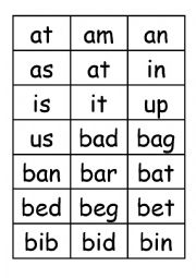 English Worksheet: CVC words for matching game