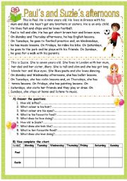 English Worksheet: Pauls and Suzies afternoons