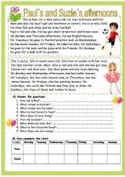 English Worksheet: Pauls and Suzies afternoons