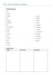 English Worksheet: Cause- Concession-Contrast