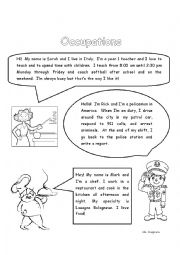 English Worksheet: Occupations: reading comprehension