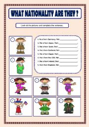 English Worksheet: What Nationality are they?
