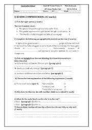 English Worksheet: End of term test for 4th formers. Term 1