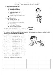 English Worksheet: Mr BEANS BUSY DAY