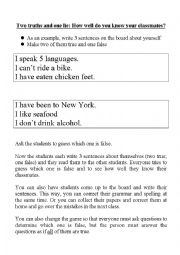 English Worksheet: 2 truths and a lie