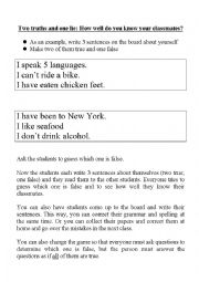 English Worksheet: 2 truths and a lie