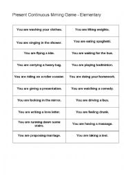 English Worksheet: Present Continuous Mimg Game
