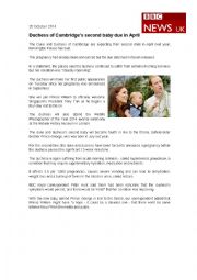 English Worksheet: Duke and Duchess of Cambridge new baby. Reading BBC News.