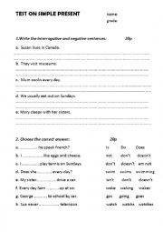 English Worksheet: TEST ON PRESENT SIMPLE