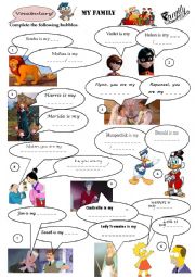 English Worksheet: My family! Vocabulary with cartoon characters