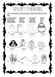 English Worksheet: SPOOKY SYNONYMS