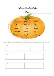 English Worksheet: Halloween Ryming Words