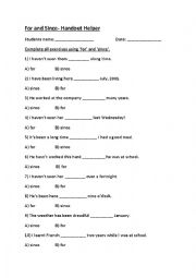 English Worksheet:  For and Since Period and Duration of Time