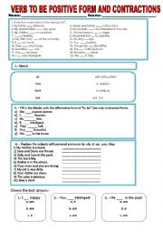 English Worksheet: verb to be positive form 