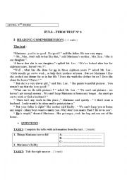 English Worksheet: 9th form end term test 1