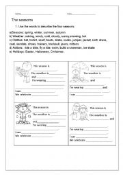 English Worksheet: Revision Seasons, Weather, Clothes