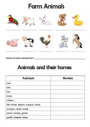English Worksheet: Animals and homes