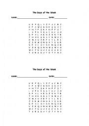 English Worksheet: Days of the Week Word Search