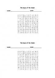 Days of the Week Word Search