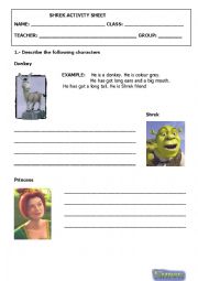 English Worksheet: Shrek worksheet