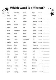 English Worksheet: Which word is different?