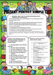 English Worksheet: PRESENT PERFECT SIMPLE TEST