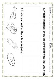 English Worksheet: School objects test for kindergarten