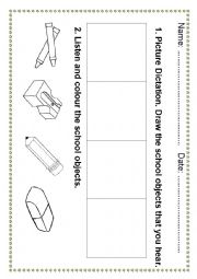 English Worksheet: School objects test for kindergarten