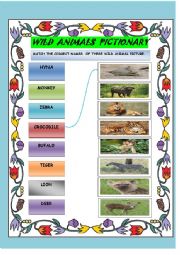 English Worksheet: Wild Animals Pictionary
