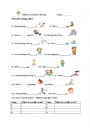 English Worksheet: What do you like to do?