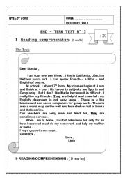 English Worksheet: 7th form end term test  3