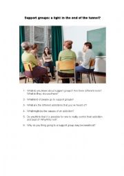 English Worksheet: Discussion: support groups and additions