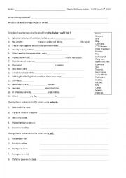 English Worksheet: Future and Vocabulary