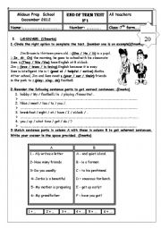 English Worksheet: 7th form End of term test number one