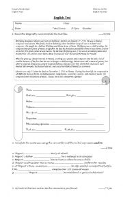 English Worksheet: Mozarts biography