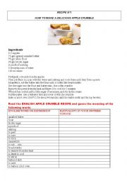 English Worksheet: APPLE CRUMBLE RECIPE