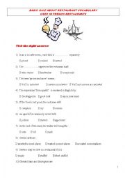 English Worksheet: QUIZ RESTAURANT VOCABULARY