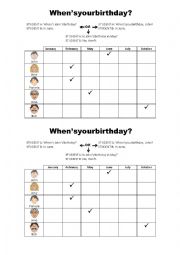 English Worksheet: Whens your birthday?