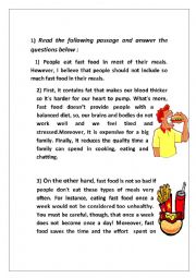 English Worksheet: Fast food