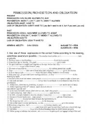 English Worksheet: Permission, prohibition, obligation