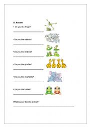English Worksheet: Do you like animals?