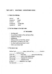 English Worksheet: Test on countable uncountable nouns