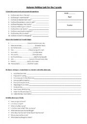 English Worksheet: Autumn Holidays task fot the 3th grade(2 pages)