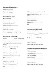 English Worksheet: Personal information questions and 3 conversations
